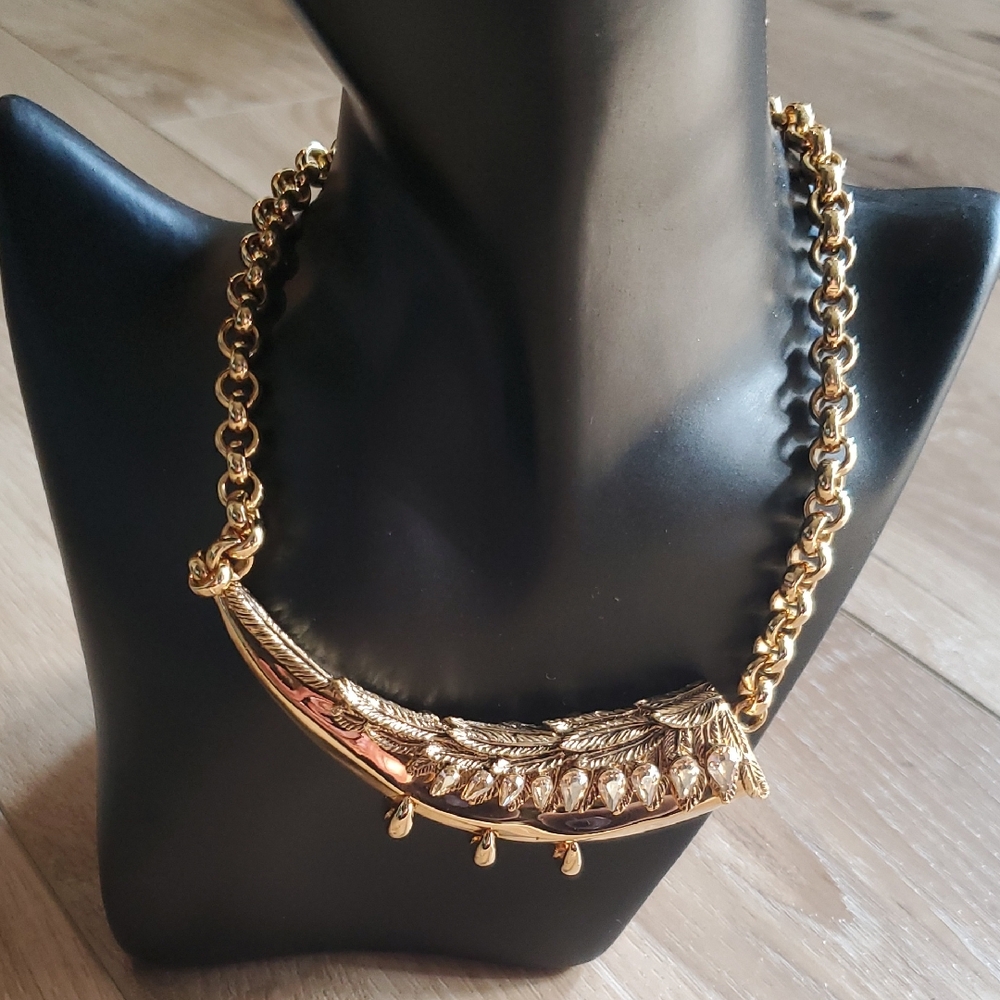 EUC Roberto Cavalli Gold Horn Shaped Choker with Champagne Color Rhinestones